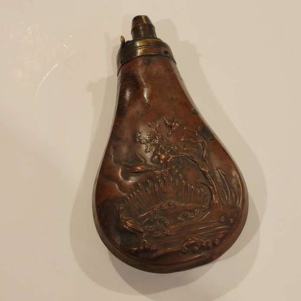 Antique Vintage Copper Brass Gun Powder Flask